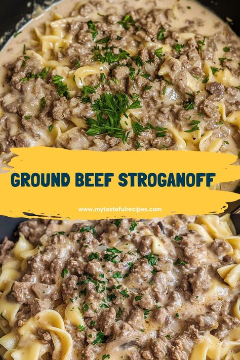 Need a quick dinner idea? This Savory Ground Beef Stroganoff can be on the table in just 30 minutes! It's creamy, delicious, and sure to become a go-to recipe for your family. Stroganoff Ground Beef, Ground Beef Stroganoff, Stroganoff Recipe, Winter Dinner, Beef Stroganoff, Dinner Idea, Ground Beef Recipes, Quick Dinner, Dinner Time