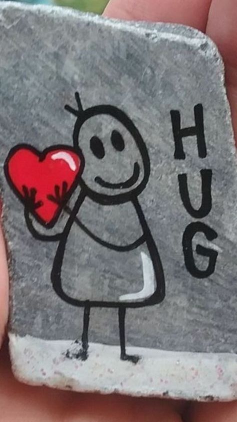 Stick Figure Rock Painting, Pocket Hug Painted Rocks, Pocket Hug Rocks, Pocket Hug Rock, Valentines Rocks, Diy Rock Art, Painted Rock Animals, Stone Art Painting, Rock And Pebbles