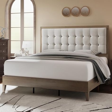 Platform Bed Frame Full, Solid Wood Bed Frame, Tufted Upholstered Headboard, Wood Platform Bed Frame, Full Size Bed Frame, Full Bed Frame, Solid Wood Platform Bed, King Size Bed Frame, Queen Size Bed Frames