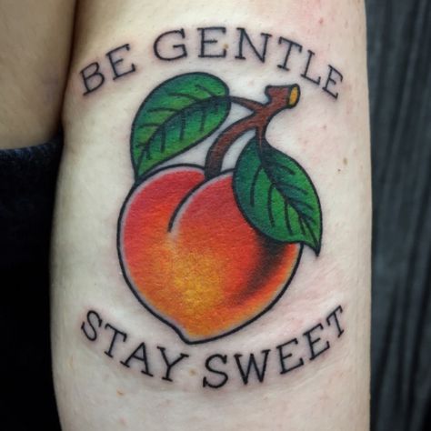 Gummy Bear Tattoo, Georgia Tattoo, Peach Tattoo, Fruit Tattoo, Traditional Tattoo Old School, Tattoo 2023, Sweet Tattoos, Forearm Tattoo Women, Old School Tattoo Designs