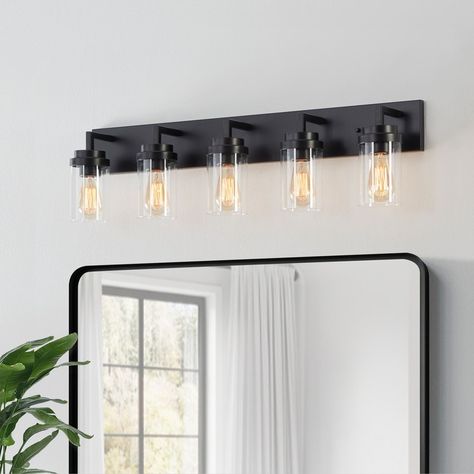 KAWOTI 5-Light Dimmable Bathroom Vanity Light with Clear Glass Shade - Bed Bath & Beyond - 39830907 Sunrise House, Sunrise Home, Vanity Light Bar, Black Vanity Light, Transitional Vanity, Vanity Light Fixtures, Bathroom Vanity Light, Vanity Lights, Light Vanity