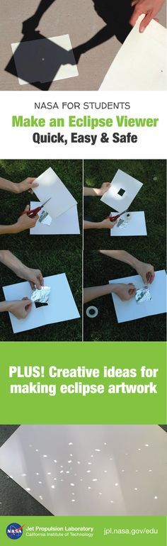 Make your own pinhole camera to safely view a solar eclipse in action! (NEVER look directly at the sun without proper solar filters!) Plus get ideas for turning these stellar events into an art project you can keep long after the eclipse is over. Solar Eclipse Viewer, Eclipse Crafts, Eclipse Viewer, Eclipse Activities, Solar Eclipse Activity, Eclipse Party, Eclipse Glasses, Solar Eclipse 2017, California Institute Of Technology