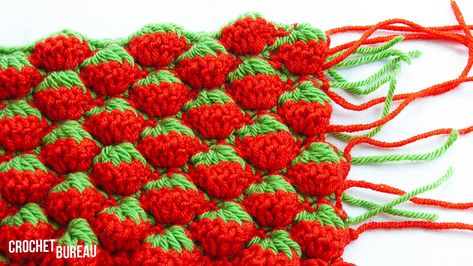 Strawberry Crochet Stitch Free + Video Tutorial Strawberry Stitch Crochet, Crochet Strawberry Stitch, Strawberry Stitch, Strawberry Blanket, Strawberry Crochet, Crochet Strawberry, Crochet Stitches Free, Knit Projects, Mosaic Crochet