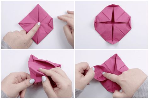 How to Make an Origami Napkin Lotus Napkin Origami, Origami Lotus, Flower Origami, Beautiful Origami, Paper Animals, Napkin Folding, Origami Flowers, Lotus Flowers, Flower Images