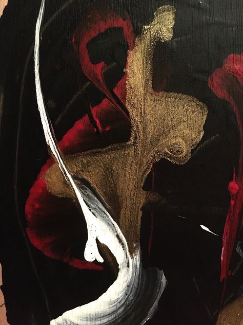 Red, white, gold fluid art with a black background painted on a wooden canvas. Red Gold Black Aesthetic, Black White Red Gold Color Palette, Black White And Gold Art, Black And White And Red Aesthetic, Red White And Black Aesthetic, Red White Black Aesthetic, Black White And Red Aesthetic, Red And Gold Aesthetic, Jimmy Woo