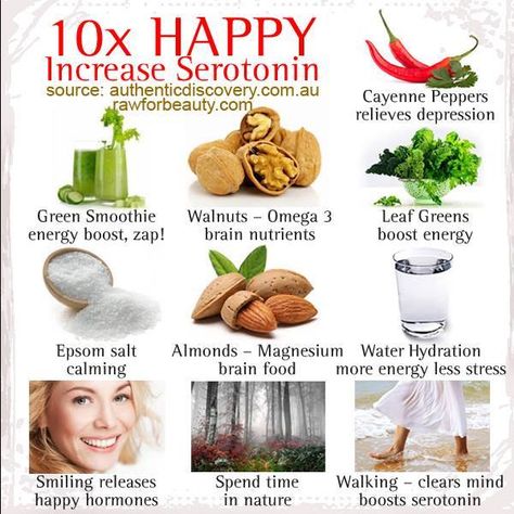 Make yourself happy and increase serotonin Serotonin Foods, Autogenic Training, Increase Serotonin, Different Foods, Simple Health, Healthy Brain, Brain Food, Happy Foods, Natural Health Remedies