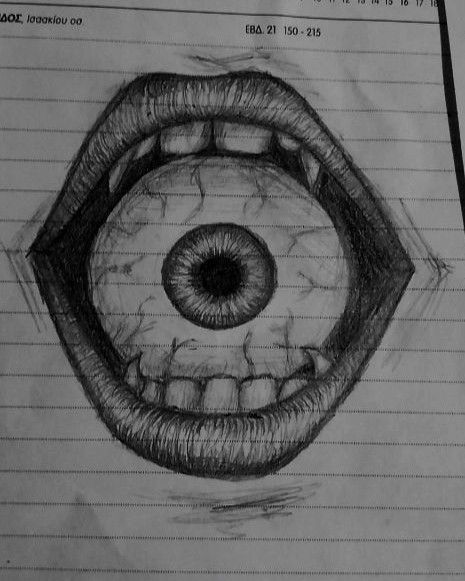 Eyeball In Mouth Drawing, Eye Scary Drawing, Distorted Objects Art, Creppy Draws Aesthetic, Bloodshot Eyes Drawing, Monster Faces Drawings, Eye Surrealism Art, Crazy Drawings Weird, Unreal Drawings