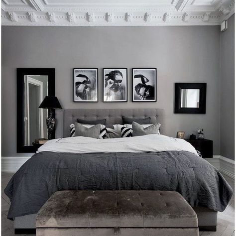 Top 60 Best Grey Bedroom Ideas - Neutral Interior Designs Bedroom Inspiration Grey, Black And Grey Bedroom, Grey Bedroom Ideas, Grey Bedroom Design, Rum Inspo, Grey Bedroom Decor, White Bedroom Decor, Gray Walls, Classy Bedroom