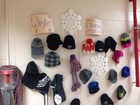 Winter Clearance. Displaying lost and found at school! School Lost And Found Ideas, Cloth Display, Dancing Bears, Teacher Teacher, Lost And Found, School Decorations, School Board, Lost & Found, At School