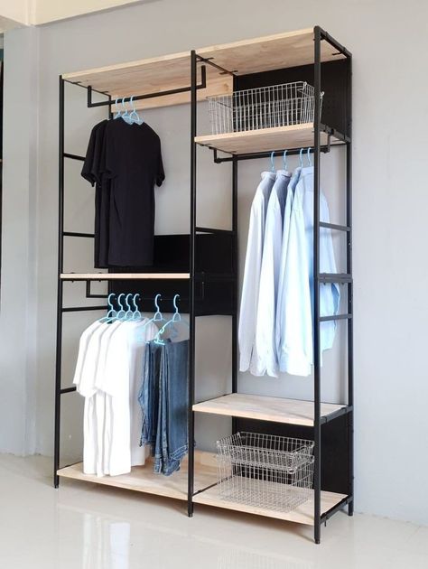 Clothing Rack Bedroom, Mens Room Decor, Mens Bedroom Decor, Store Shelves Design, Steel Furniture Design, Welded Furniture, Closet Shoe Storage, Closet Design Layout, Simple Closet