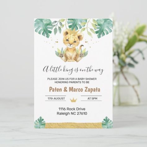 Create your own Invitation | Zazzle Safari Baby Shower Boy, Personalized Frames, Baby Shower Giraffe, Lion Baby Shower, Lion Crown, Crown Baby Shower, Gold Sash, Lion King Baby Shower, Baby Shower Safari