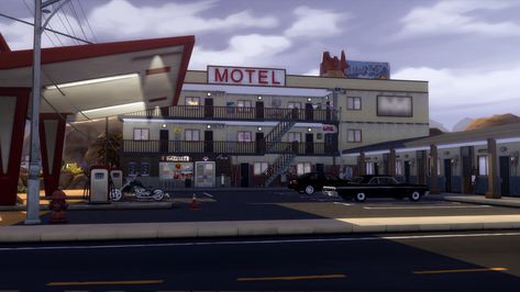 ADM_Motel | ADM on Patreon Hotel Cc Sims 4, Sims 4 Motel Lot, Sims 4 Hotel Build, Realistic Sims, Sims4 Accessories, Sims Lots, Sims Finds, Sims Memes, Oasis Springs