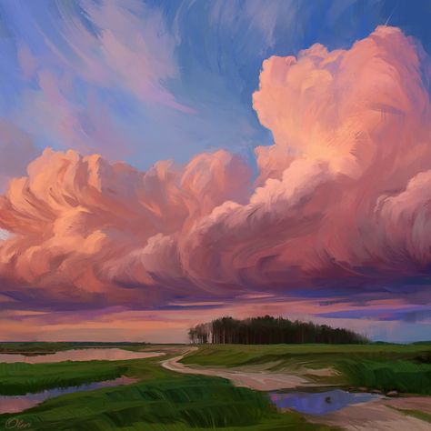 Cloudy Sunset, Landscape Painting Tutorial, Dorm Art, Collage Art Projects, Cloud Art, Desert Art, Cloudy Sky, Arte Inspo, Cloud Painting