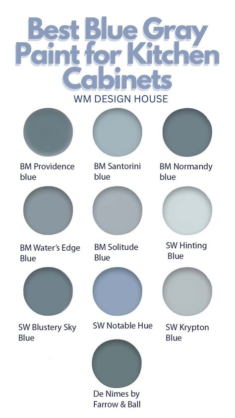 The Best Blue Gray Paint Colors for Kitchen Cabinets - WM Design House Greyish Blue Cabinets Kitchen, Blue Grey Kitchens, Bangalore House, Paint For Kitchen Cabinets, Blue Gray Kitchen Cabinets, Paint For Kitchen, Dix Blue, Blue Kitchen Walls, Grey Blue Kitchen