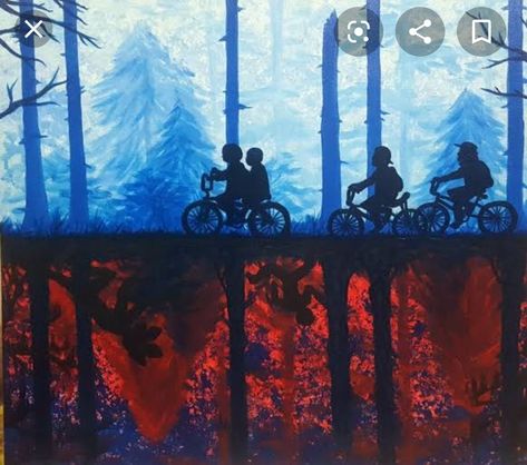 Stranger Things Painting Ideas, Stranger Things Painting, Aesthetic Stranger Things, Things Painting, Painting Ideas Easy, Stranger Things Mike, Collage Diy, Stranger Things Art, Small Canvas Art