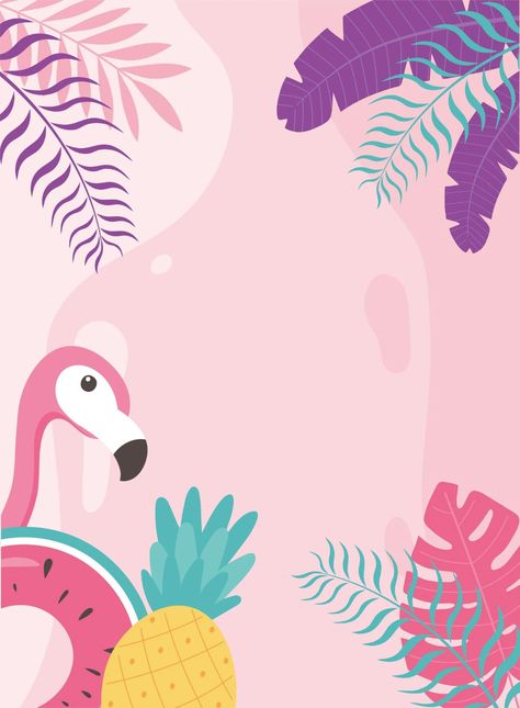 Summer Vibes Background, Cute Summer Vibes, Vibes Background, Flamingo Birthday Invitations, Tropical Invitations, Tree Logo Design, Floral Tree, Plant Logos, Free Vector Backgrounds