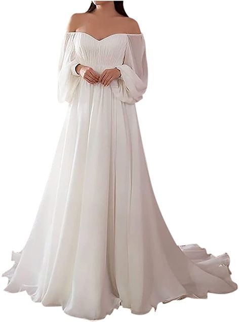 Amazon.com: Womens Off Shoulder Wedding Dresses Long Sleeve Mesh Bridal Dresses Evening Maxi Dress Ruffle Sweetheart Bridal Long Gowns White : Clothing, Shoes & Jewelry Off Shoulder Bridesmaid Dress, Empire Waist Bridesmaid Dresses, Off Shoulder Wedding Dress, Belle Silhouette, Banquet Dresses, Womens Wedding Dresses, Top Wedding Dresses, White Dresses For Women, Long Sleeve Wedding