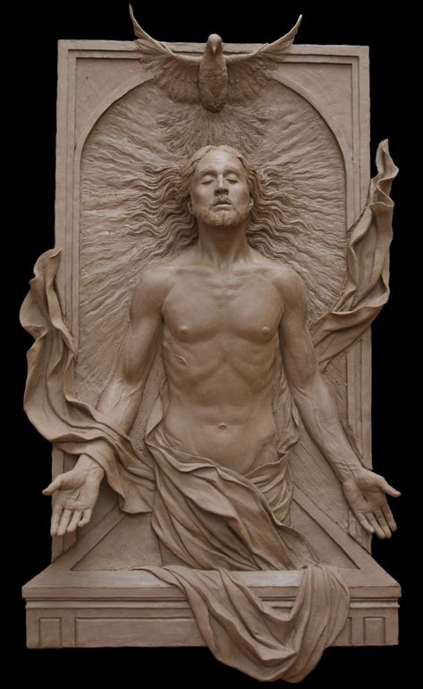 The polychromed sculpture bas-relief depicts Christ's Resurrection. High Relief Sculpture, Resurrection Art, Resurrected Christ, Art Sacre, Ayat Alkitab, Art Ancien, Relief Sculpture, Biblical Art, Bas Relief