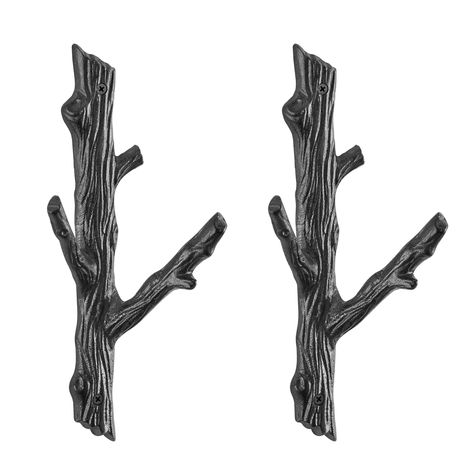 Add a little bit of shabby chic rustic charm to your decor with this set of 2 Cast Iron Tree Branch Double Wall Mount Coat Hooks. Wood Coat Hooks, Wrought Iron Hooks, Wall Hats, Tree Branch Wall, Branch Design, Unique Trees, Iron Wall, Tree Branch, Coat Hooks