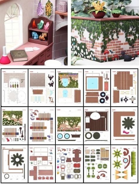 Diy Dollhouse Printables, Paper Diorama Templates, Paper Diorama Diy, Fantasy Papercraft, Paper Models Printable, Papercraft House, Printable Diorama, House Paper Craft, 3d Paper Houses