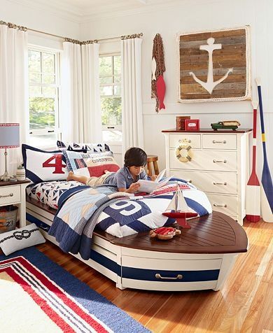 sailboat kids furniture | exciting announcement! | Hello Brielle! Nautical Kids Bedroom, Nautical Boy Room, Nautical Decor Bedroom, Boat Bed, Nautical Room, Nautical Bedroom, Boys Bedding, Boys Bedroom Decor, Big Boy Room