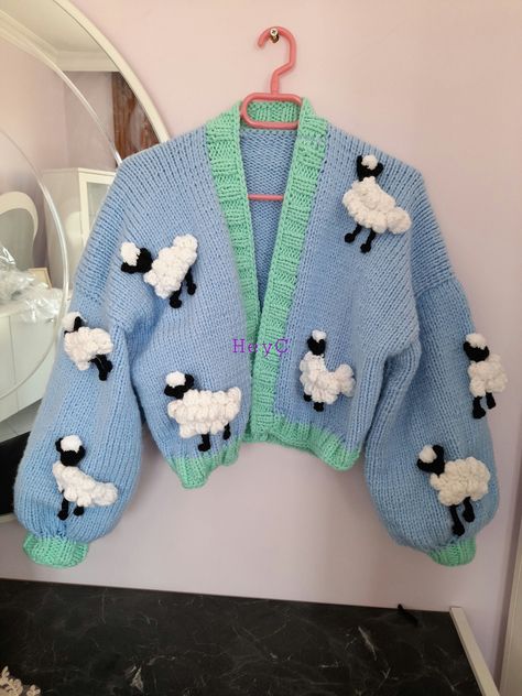 Sheep Cardigan, Sheep Design, Design Jacket, The Cardigans, Knitted Jacket, Cardigan Design, Oversized Knit Cardigan, Jacket Cardigan, Embroidered Cardigan