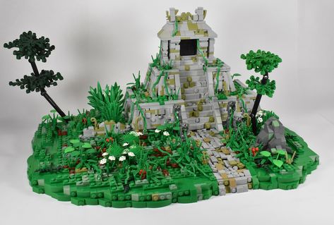 Forgotten Temple by david zambito #LEGO #MOC #diorama #jungle #temple #vegetation Lego Temple, Lego Jungle, Pirate Lego, Aztec Temple, Aztec Pyramids, Lego Club, Lego People, Amazing Lego Creations, Lego Castle