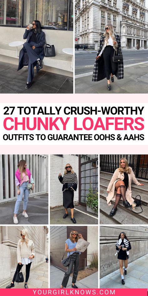 Tired of sacrificing comfort for style? Introducing our 27 irresistible Chunky Loafers Outfits that are dominating everyone's wardrobe! These sassy pairs will have you strutting your stuff from day to night, in complete comfort and eye-catching style. Time to level up your fashion game with these Instagram-worthy looks! Chunky Loafers Outfit Business Casual, Trendy Outfits With Loafers Women, Chunkie Loafers Outfit, Chunky Loafer Outfits Women Work, Casual Chunky Loafers Outfit, Chunky Sole Loafers Outfit, Chunky Loafer Heels Outfit, Pink Chunky Loafers Outfit, Chunky Loafers With Leggings