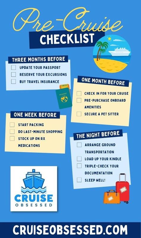 Pre-Cruise Checklist on cruiseobsessed.com. Cruise Checklist, Carnival Cruise Tips, Honeymoon Tips, Cruise Essentials, Cruise Planning, Packing For A Cruise, Norwegian Cruise Line, Norwegian Cruise, Planning Checklist