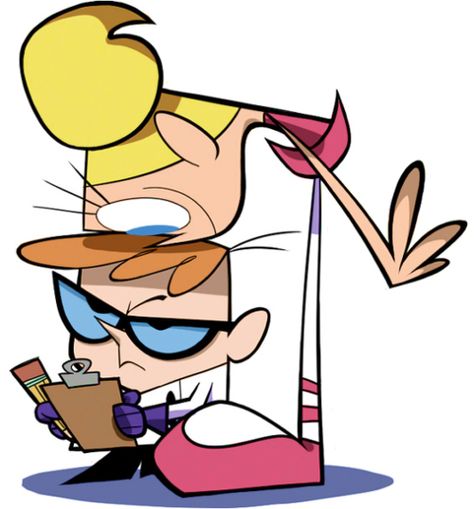 Cartoon Network's Dexter's Laboratory {1996-2003}    This show depicts a brother, Dexter, and his sister DD.  The sister is annoying, only wears pink, speaks in a high voice, and is extremely air-headed.  The brother on the other hand, is intelligent, a scientist, and is perpetually peeved with his nosy sister.  This show feeds into the separation of boys and girls at a young age and that girls are icky and vice-versa. Cartoon 2000, Cartoon Network Viejo, Dexter’s Laboratory, Dexter's Laboratory, Old Cartoon Network, Dexter Laboratory, Cartoon Network Shows, Old School Cartoons, School Cartoon