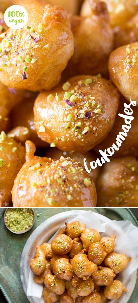 Loukoumades Recipe Easy, Vegan Greek Desserts, Loukamades Recipe, Greek Loukoumades Recipe, Greek Loukoumades, Loukoumades Recipe, Vegan Greek Recipes, Lazy Cat Kitchen, Vegan Greek