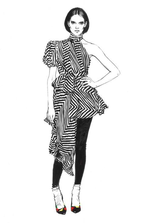 Fashion illustration - monochrome fashion sketch // Diana Kuksa Saint Laurent Dress, Fashion Sketches Dresses, Fashion Sketchbook, Fashion Illustration Dresses, Monochrome Fashion, Woman's Fashion, Fashion Illustration Sketches, Dress Sketches, Fashion Figures