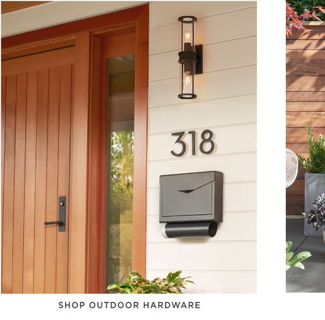 Classic American Lighting and House Parts | Rejuvenation Mailbox On House, Porch Mailbox, Diy Mailbox, Mailbox Ideas, Door Planter, Stair Hardware, Outdoor Doors, Wall Mount Mailbox, Modern House Number