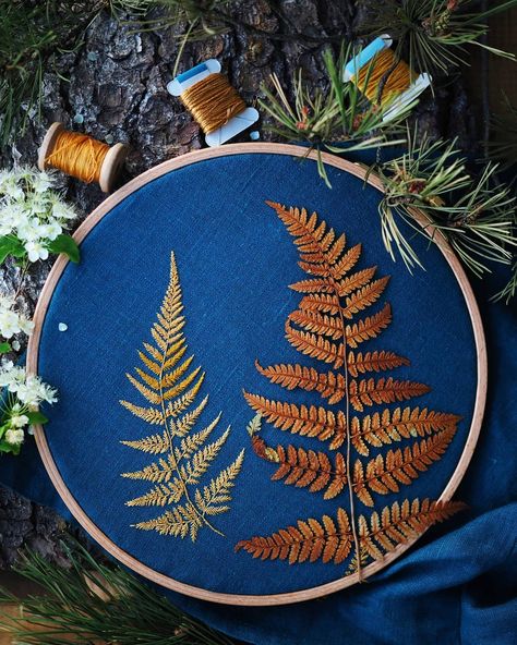 Nature Embroidery Designs, Fern Embroidery, Thread Art, Hand Embroidery Art, Diy Creative Crafts, Embroidery Craft, Craft Time, Embroidery Inspiration, Embroidery Techniques