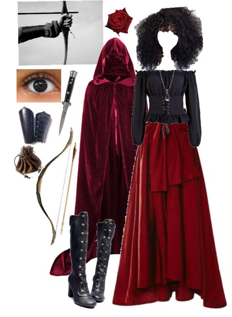 Black And Red Witch Costume, Red Witch Outfit, Red Witch Dress, Red Witch Costume, Medieval Dress Aesthetic, Rein Fair, Red Medieval Dress, Black Witch Costume, Ren Faire Ideas