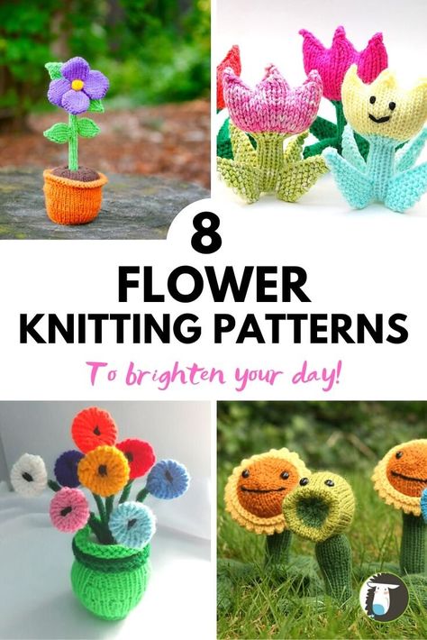 Knitting Patterns & Crochet Tools, Flower Knitting Patterns Free, Knit Flowers Free Pattern, Free Knitted Flower Patterns, Knitted Flowers Free, Gift Knits, Knitted Decorations, Flower Knitting, Quick Knitting Projects