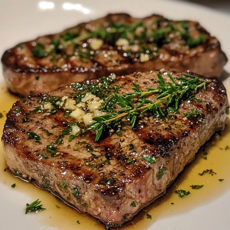 🥩🧈 Juicy and flavorful! Try our Herb-Butter Steak for a delicious meal! 🥩✨ #SteakLovers #FlavorfulMeals Herb-Butter Steak Ingredients: Ribeye steak (2, about 1 inch thick) Butter (4 tbsp, softened) Fresh rosemary (1 tbsp, chopped) Fresh thyme (1 tbsp, chopped) Garlic (2 cloves, minced) Olive oil (2 tbsp) Salt (to taste) Black pepper (to taste) Instructions: Preheat a skillet over medium-high heat and add olive oil. Season steaks with salt and pepper. Cook steaks for 3-4 minutes per side f... Steak Garlic Butter, Food Lover Aesthetic, Steak Aesthetic, Beef Steak Recipes, Butter Steak, Chinese Cooking Recipes, Food Crush, Healthy Food Dishes, Food Babe