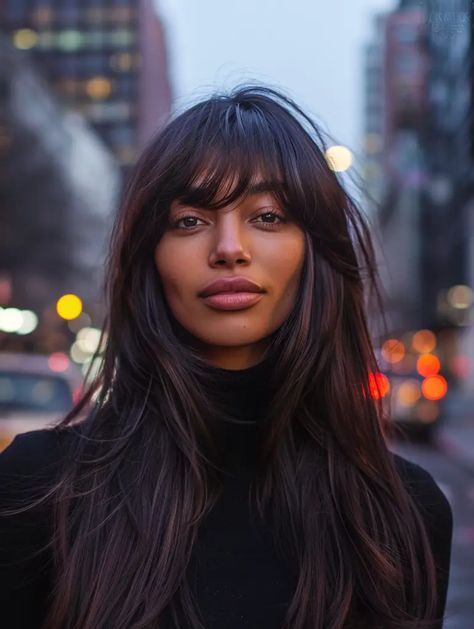 Top 59 Weave Bangs Hairstyles: Bold, Curly, and Quick Styles for Every Face Shape and Hair Type Bangs With Face Shape, Black Hairstyles Bangs, Layers With Bangs Black Women, Natural Hair With Bangs Black Women, Bangs And Layers Black Women, Black Women With Bangs, Face Framing Bangs Shoulder Length, Fringe Bangs With Long Hair Black Women, Black Woman Bangs Hair