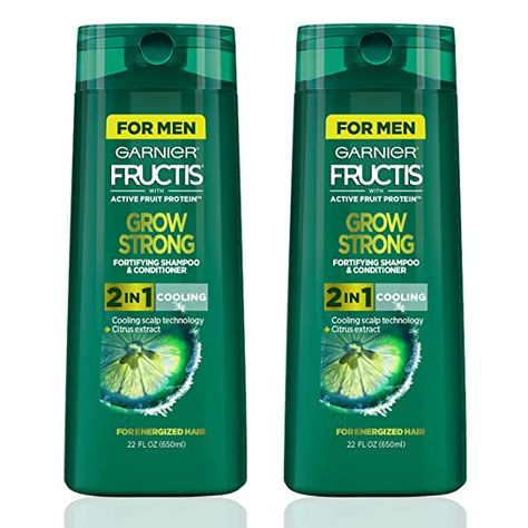 Garnier Hair Care Fructis Men's Grow Strong Cooling 2N1 Shampoo and Conditioner, Cooling Scalp Technology & Formulated with Citrus Extract, Refreshing Menthol for Energized Hair, 22 Fl Oz, 2 Count: Beauty Caring For Colored Hair, Shampoo Design, Anti Frizz Hair, Mens Shampoo, Garnier Fructis, Hair Milk, Pet Shampoo, Texturizing Spray, Hair Detangler