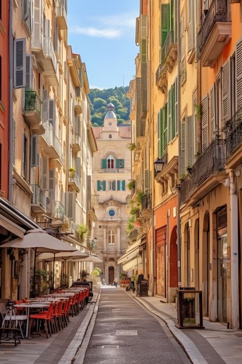 A street in Nice during the day, showcasing the lively and vibrant city atmosphere. Nice City France, Sunny City Aesthetic, City Aesthetic Daytime, Photoshoot Theme, City Street View, City Life Aesthetic, Nice City, Jacques Fath, French Street