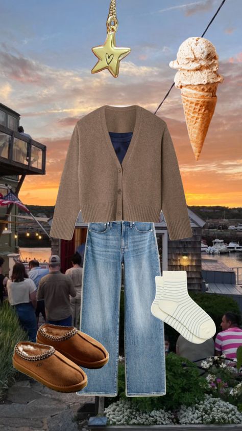 Date fit, sunset date, outdoor date, casual date, Ugg slippers, cardigan outfit, women’s outfit, women’s fashion, casual fit Ice Cream Date Outfit, Cardigan Outfit Women, Sunset Date, Ice Cream Date, Outdoor Date, Cardigan Outfit, Date Outfit, Ugg Slippers, Cardigan Outfits