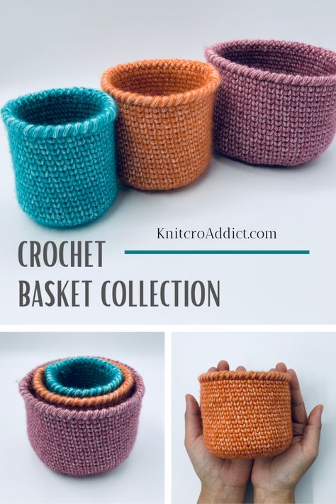 Small Crochet Basket Pattern, Crochet Small Basket Pattern, Crochet Small Basket Free Pattern, Small Crochet Basket Pattern Free, Crochet Small Basket, Small Crochet Basket, Diy Crochet Basket, Crochet Basket Tutorial, Scrap Yarn Crochet