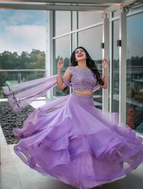 To get your outfit customized visit us at Srinithi In Style Boutique Madinaguda Hyderabad WhatsApp/Call : +919059019000 / or mail us at srinithiboutiquee@gmail.com for appointments, online order and further details... Worldwide Shipping Avalible Lavender Colour Lehenga, Lavender Colour Saree, Lavender Colour Dress, Trending Lehenga Designs, Lavender Color Dress, Lavender Lehenga, डिजाइनर कपड़े, Lavender Gown, Engagement Lehenga