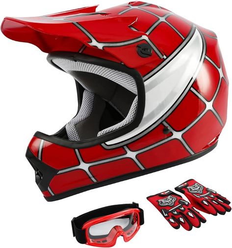 Amazon.com: TCMT Dot Youth & Kids Motocross Offroad Street Helmet Red Spider Motorcycle Youth Helmet Dirt Bike Motocross ATV Helmet+Goggles+Gloves L : Automotive Spider Motorcycle, Youth Atv, Outdoor Toys For Boys, Atv Motocross, Snowmobile Helmets, Dirt Motorcycle, Dirt Bike Helmets, Kids Atv, Dirt Bikes For Kids