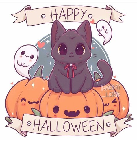 Naomi Lord, Cute Halloween Drawings, Anime Halloween, Kawaii Illustration, Halloween Tags, Halloween Drawings, Anime Animals, Kawaii Halloween, Kawaii Animals