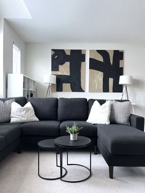 Cozey Sofa, Pop Art Interior Design, Cheap Couches, Black Sofa Living, Black Sofa Living Room, Interior Design History, Black Living Room Decor, Apartment Decorating Living, Living Room Decor Gray