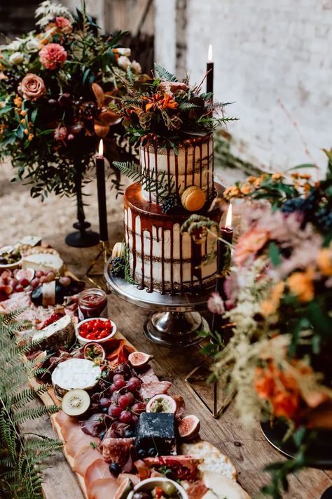 Grazing Board Wedding, Cake With Drip, Drip Icing, Semi Naked Cake, Autumnal Wedding, Grazing Board, Wedding Cake Alternatives, Board Wedding, Grazing Tables