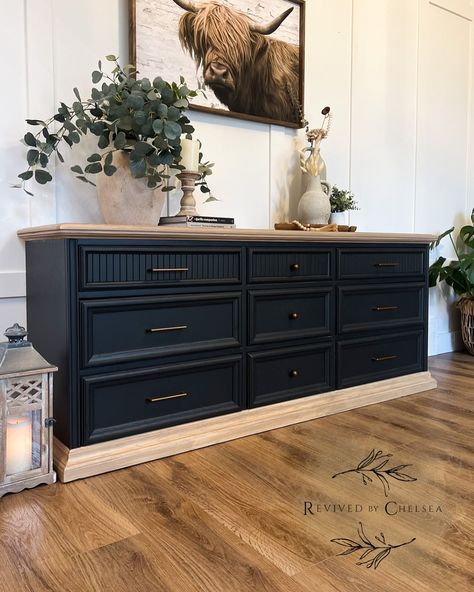 Check out the before photo of this piece! And dont miss the full video breakdown on my process! Dark Dresser Makeover, Boys Dresser Ideas, Black And Wood Dresser, Black Painted Dressers, Boys Dresser, Boy Dresser, Painted Dressers, Dresser Ideas, Dresser Makeover