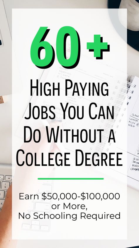 Get ready to make some REAL money with this awesome list we compiled for you! 60+ HIGH PAYING JOBS you can get WITHOUT a college degree. Jobs that allow for on-site training and growth. You don't need a college degree to have a successful career. Make money for your family without going into debt for college! #highpayingjobs #nocollege #nodebt #success #easy #budget #blog Jobs You Can Do From Home, Careers Without A Degree, Jobs Without A Degree, List Of Careers, Online Jobs For Moms, Good Paying Jobs, Saving Strategies, Easy Budget, Jobs For Women