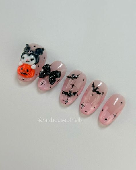 I’m thinking of doing more Sanrio Halloween designs. Who should I do next? Hello kitty? Cinnamoroll? 🤔 #pressonnails #sanrionails #kurominails #halloweennails Kuromi Halloween, Sanrio Halloween, Nails Sets, Hello Kitty Cinnamoroll, Soft Gel Nails, Halloween Press On Nails, Cute Halloween Nails, Nails Press, Hello Kitty Nails